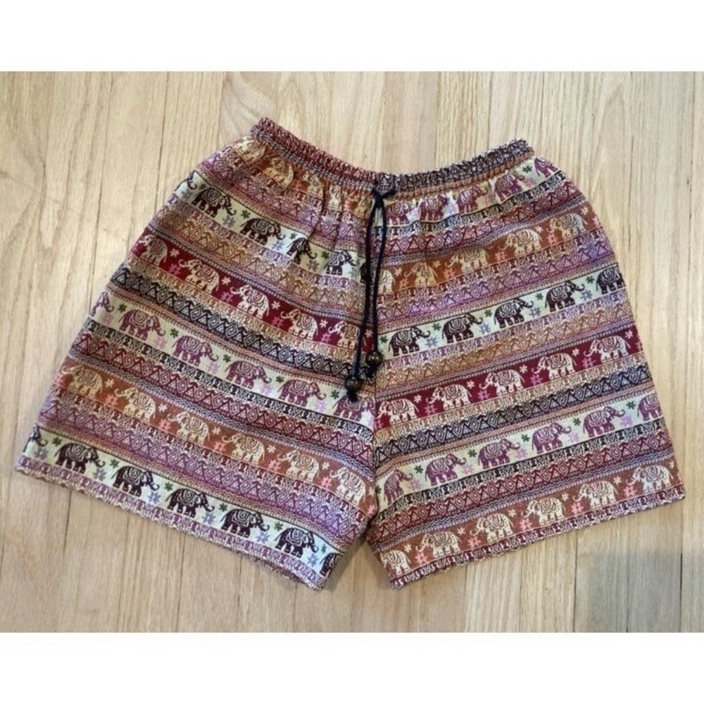 Bohemian Elephant Print Shorts Women S Orange Red Pink Ethnic Eclectic India Fun